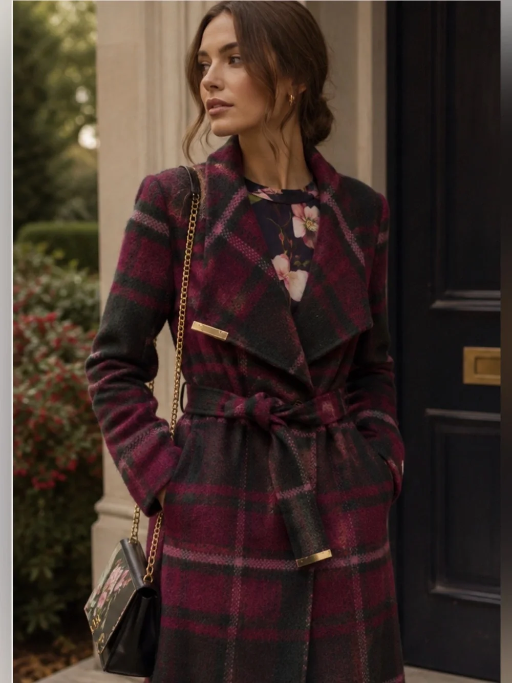 Ted Baker Plaid Belted Wrap Coat – Wool Blend size 1 US size 4